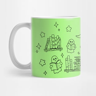 Book readers after death in library funny art Mug